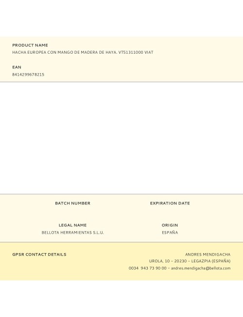 Hacha europea con mango de madera de haya. vt51311000 viat