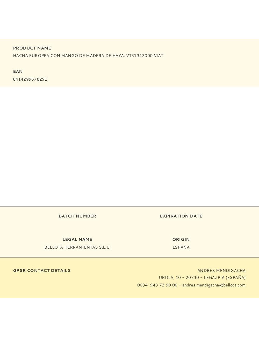 Hacha europea con mango de madera de haya. vt51312000 viat