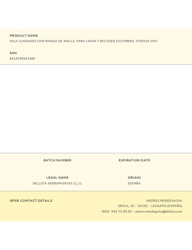 Pala cuadrada con mango de anilla, para cavar y recoger escombros