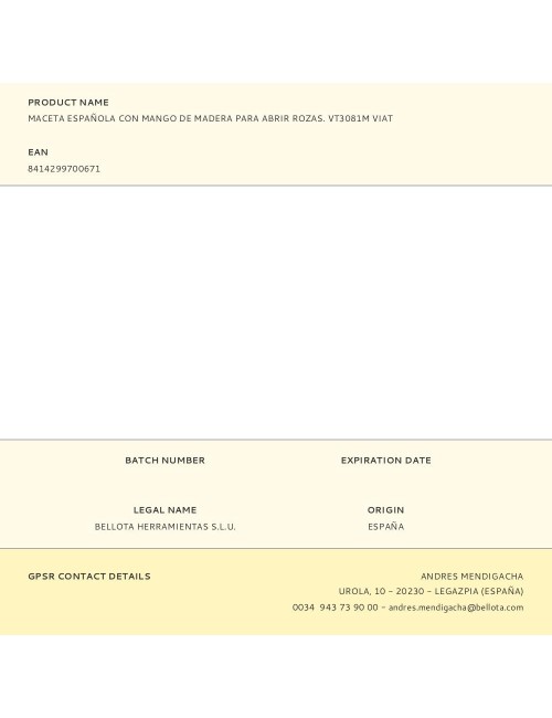 Maceta española con mango madera para abrir rozas