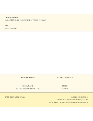 Llana recta inox para acabado. vt8611 inox viat