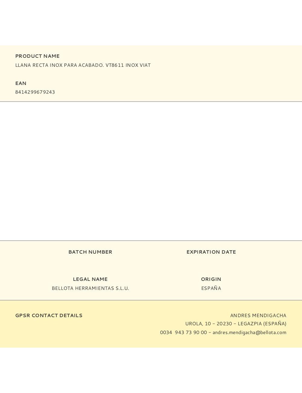 Llana recta inox para acabado. vt8611 inox viat