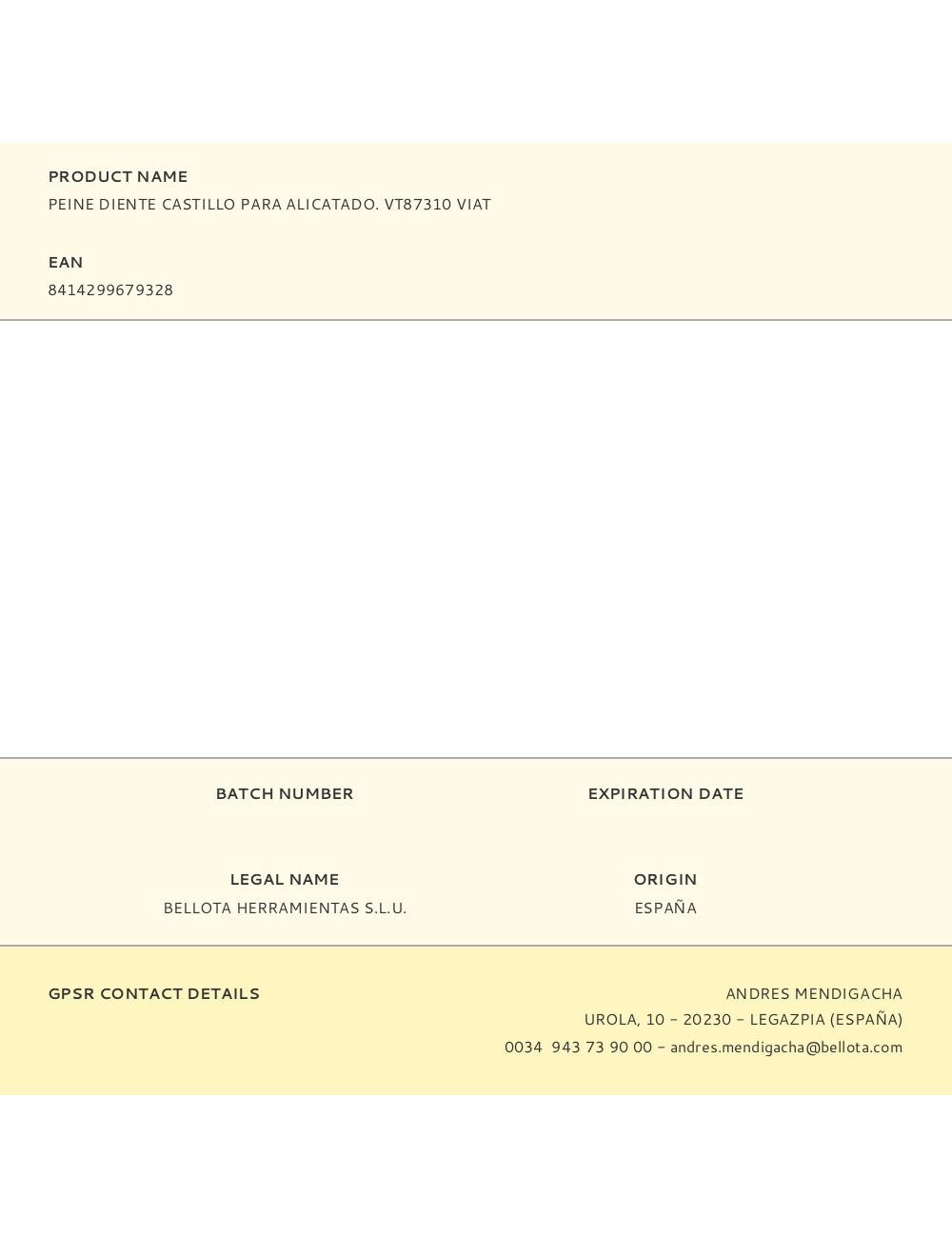 Peine diente castillo para alicatado. vt87310 viat