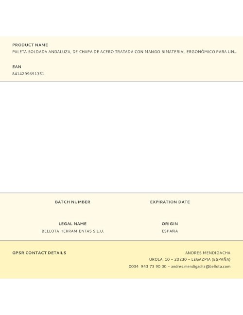 Paleta soldada andaluza, de chapa de acero tratada con mango bimaterial ergonómico para una mayor comodidad. vt43a viat