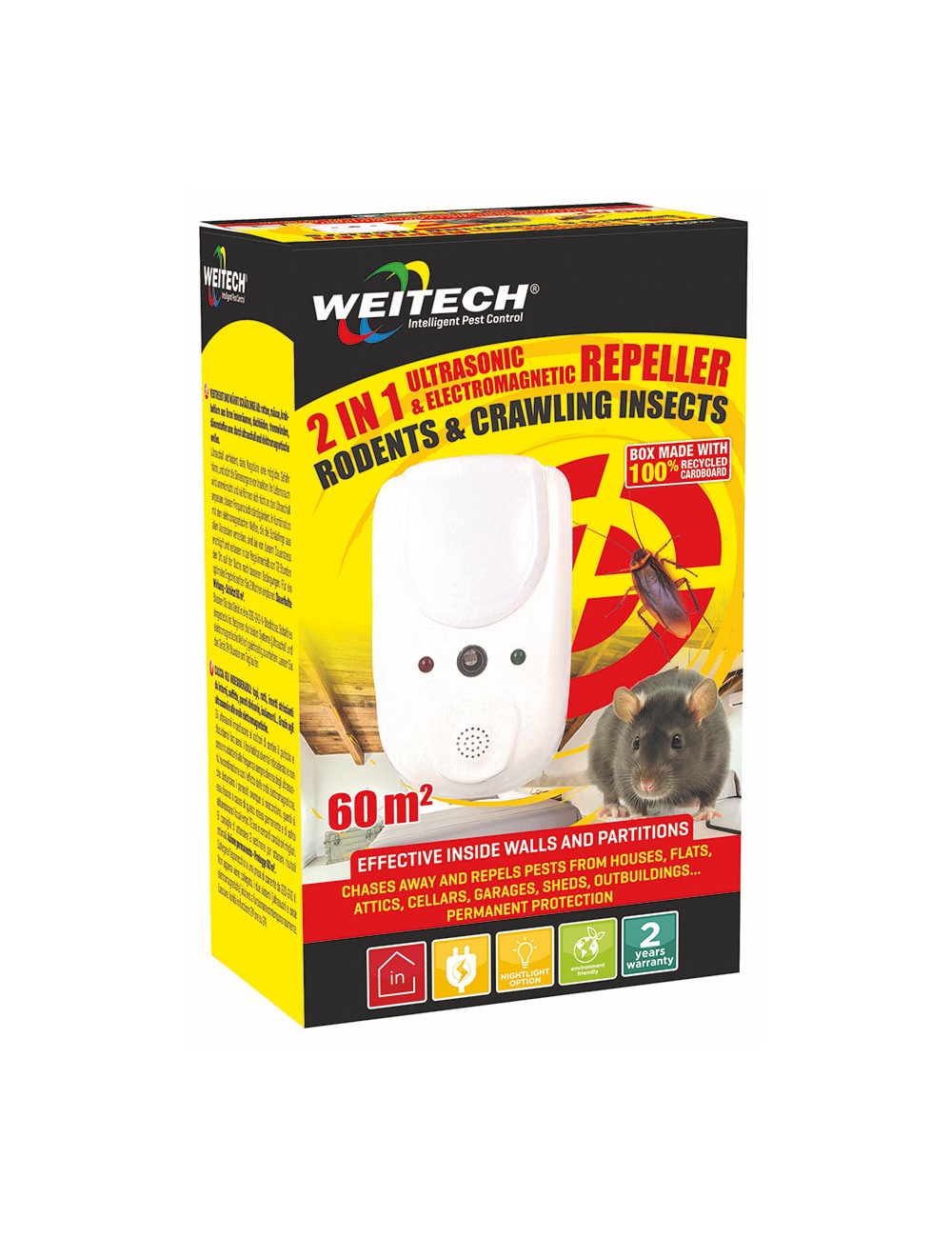 Repelente ultrasónico y electromagnético 2 en 1 weitech