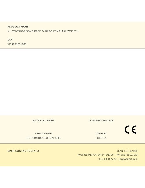 Ahuyentador sonoro de pájaros con flash weitech