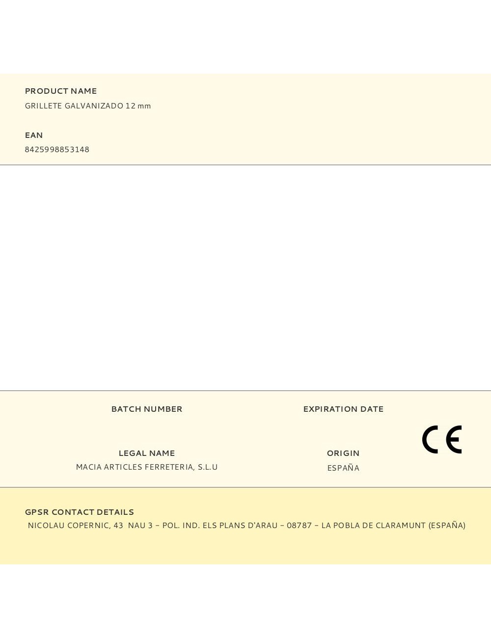 Grillete galvanizado 12 mm