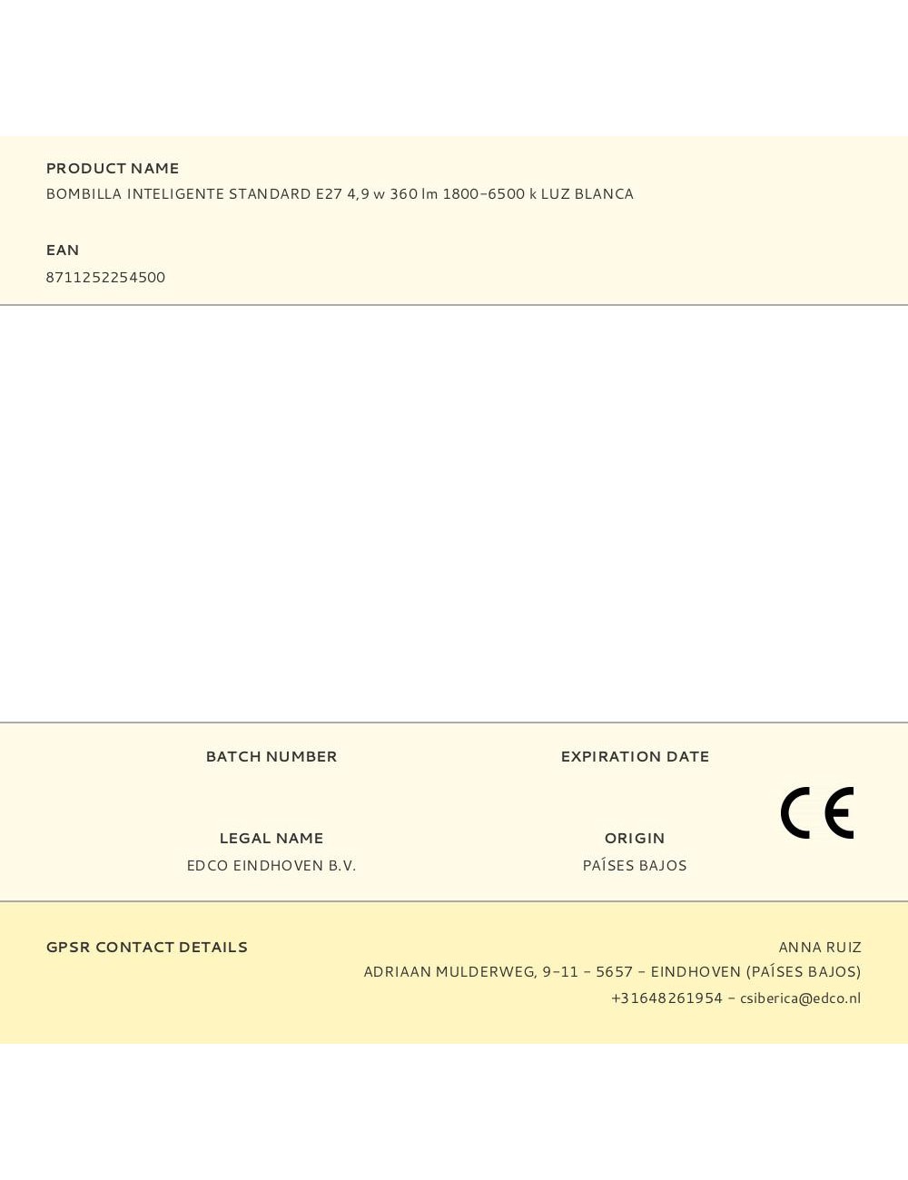 Bombilla inteligente standard e27 4,9 w 360 lm 1800-6500 k luz blanca