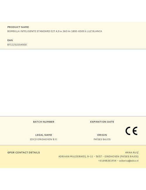 Bombilla inteligente standard e27 4,9 w 360 lm 1800-6500 k luz blanca