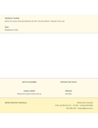 Bota de agua con seguridad s5 src color verde y negro talla 40