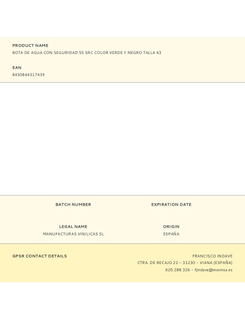 Bota de agua con seguridad s5 src color verde y negro talla 43