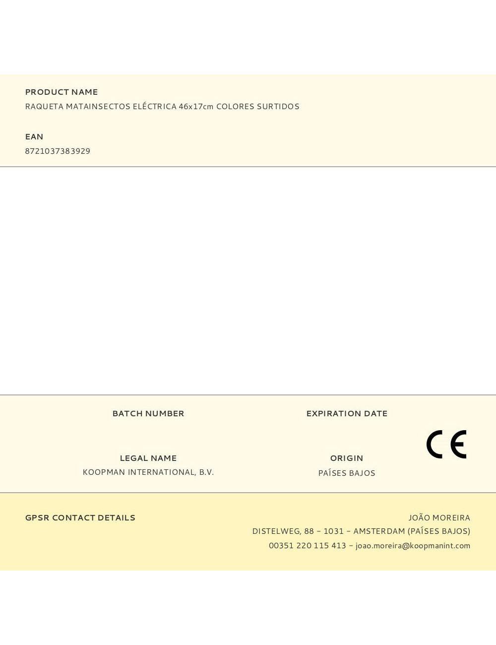 Raqueta matainsectos eléctrica 46x17cm colores surtidos