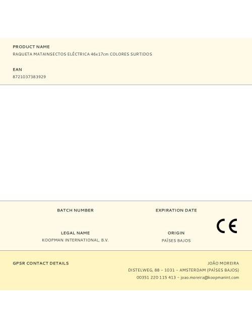 Raqueta matainsectos eléctrica 46x17cm colores surtidos