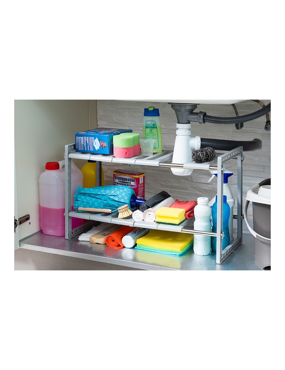 Estantería extensible de 2 estantes para fregadero shibblek 37,5 - 66,5 cm