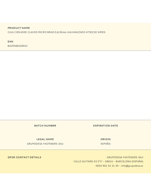 Caja con 6500 clavos micro brad 0,6/30mm galvanizado 4730230 simes