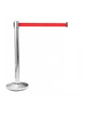 Poste separador inox con cinta roja extensible de 2 m x 5 cm