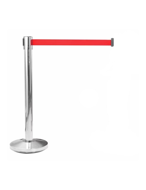 Poste separador inox con cinta roja extensible de 2 m x 5 cm