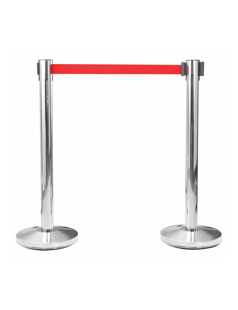 Poste separador inox con cinta roja extensible de 2 m x 5 cm