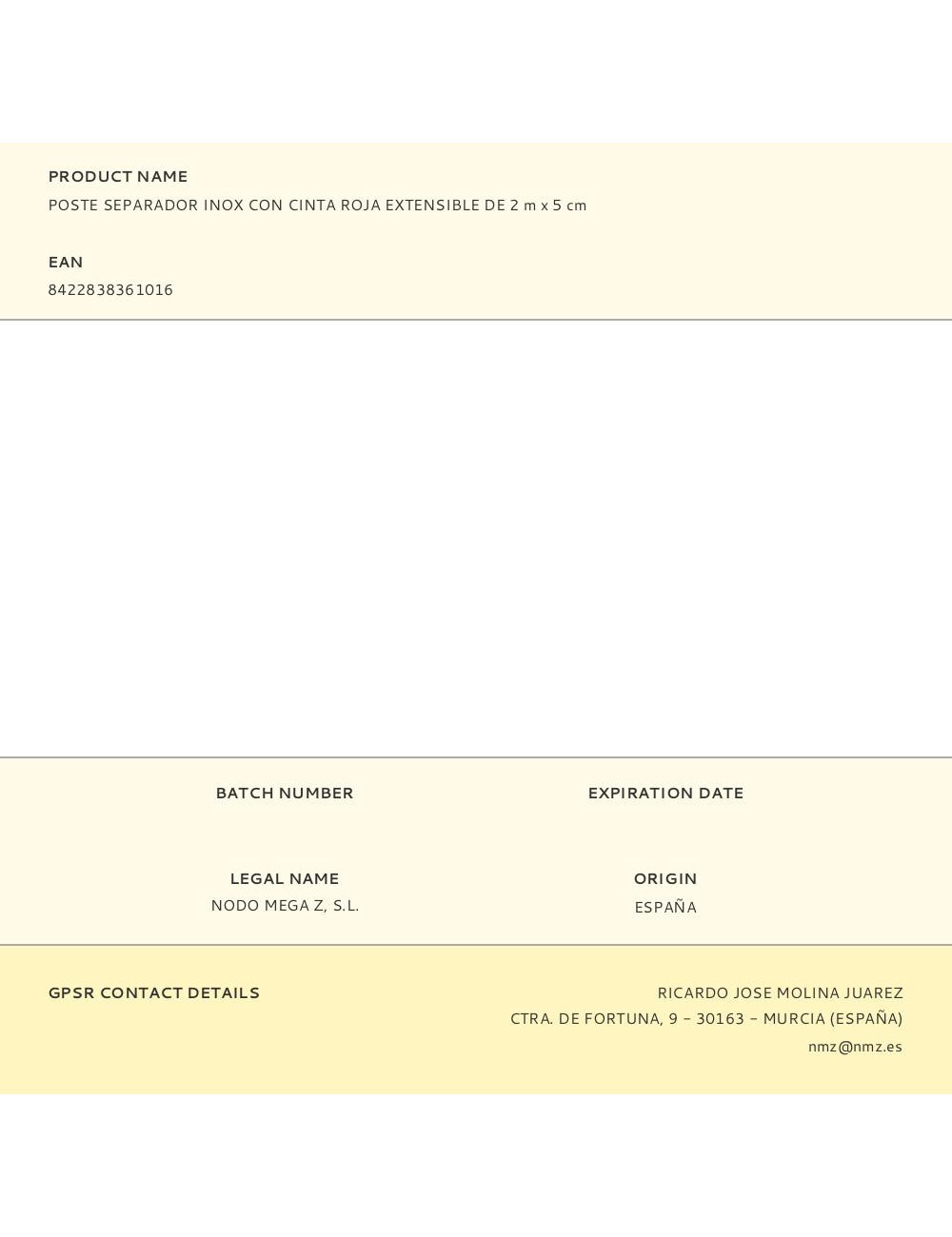 Poste separador inox con cinta roja extensible de 2 m x 5 cm