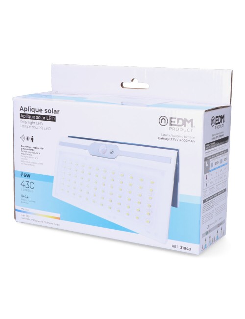 Aplique solar 6w 430lm 6.500k con sensor, color blanco
