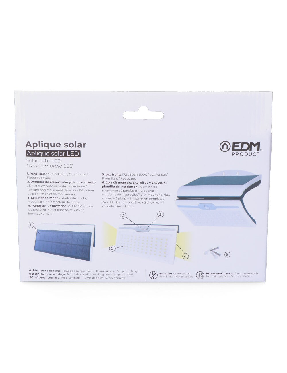 Aplique solar 6w 430lm 6.500k con sensor, color blanco