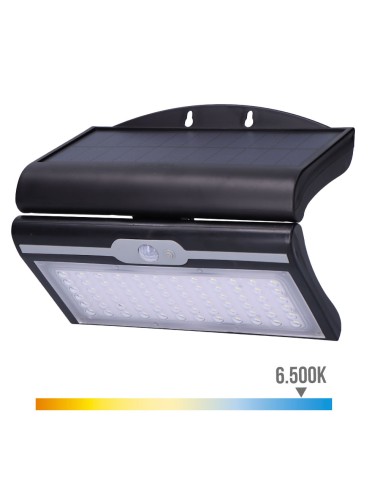 Aplique solar 6w 430lm 6.500k con sensor, color negro