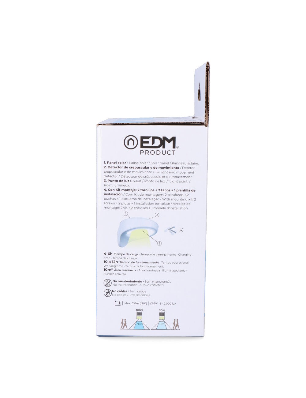 Aplique solar 2w 200lm 6500k con sensor color blanco edm