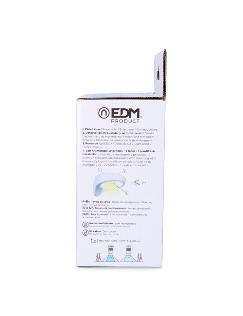 Aplique solar 2w 200lm 6500k con sensor color blanco edm