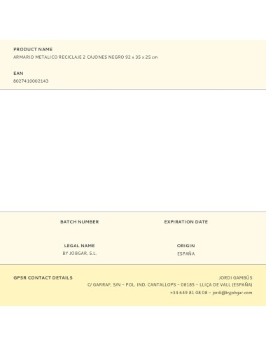 Armario metalico reciclaje 2 cajones negro 92 x 35 x 25 cm