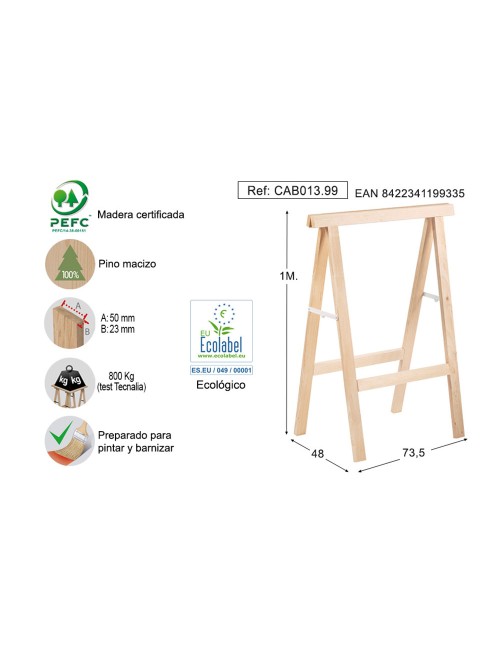 Caballete pino pro 1 metro sección 50x23mm astigarraga
