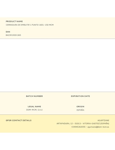 Cerradura de embutir 1 punto 1601-150 mcm