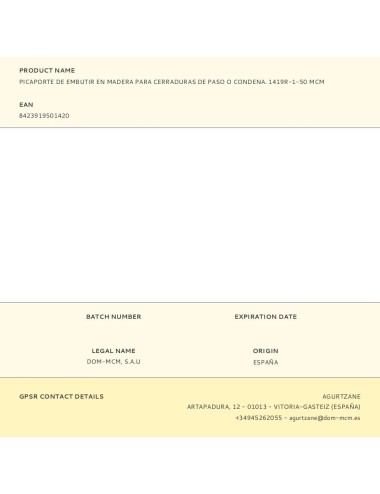 Picaporte de embutir en madera para cerraduras de paso o condena. 1419r-1-50 mcm