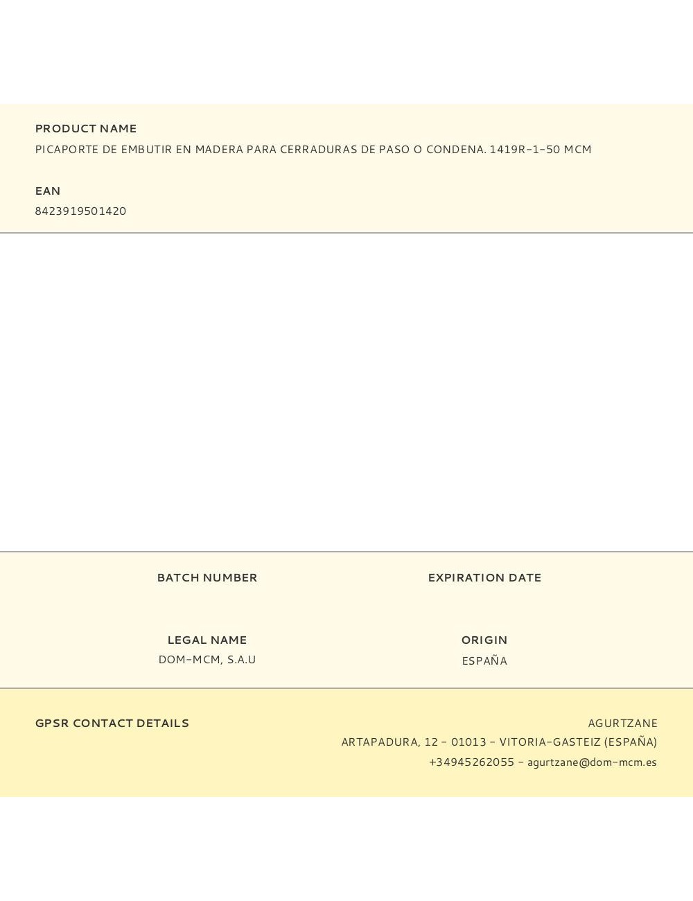 Picaporte de embutir en madera para cerraduras de paso o condena. 1419r-1-50 mcm