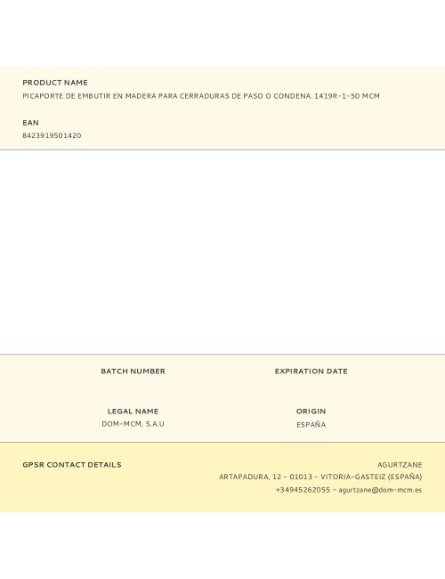 Picaporte de embutir en madera para cerraduras de paso o condena. 1419r-1-50 mcm