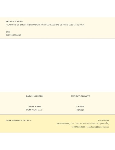 Picaporte de embutir en madera para cerraduras de paso 1510-2-35 mcm