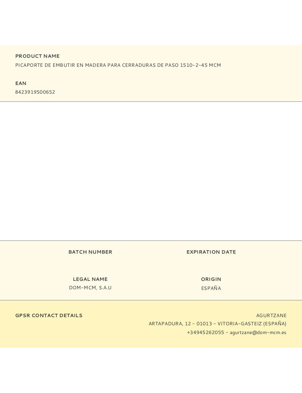 Picaporte de embutir en madera para cerraduras de paso 1510-2-45 mcm