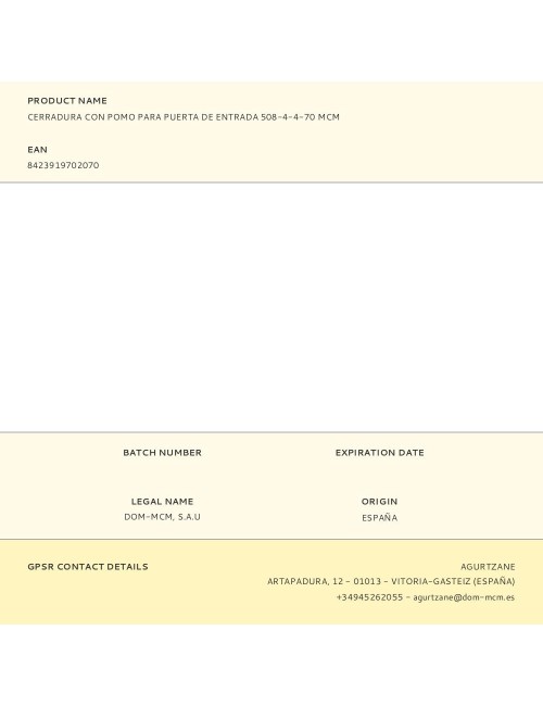 Cerradura con pomo para puerta de entrada 508-4-4-70 mcm