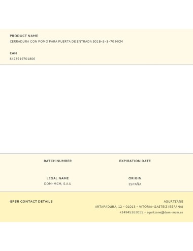 Cerradura con pomo para puerta de entrada 501b-3-3-70 mcm