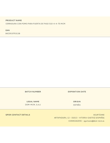 Cerradura con pomo para puerta de paso 510-4-4-70 mcm