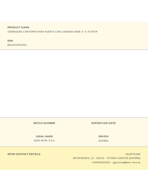 Cerradura con pomo para puerta con condena 509b-3-3-70 mcm