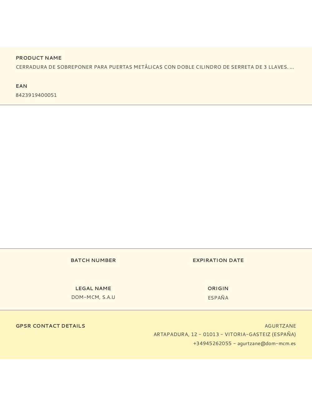 Cerradura de sobreponer para puertas metálicas con doble cilindro de serreta de 3 llaves. 1511av mcm