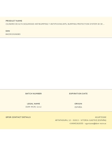 Cilindro de alta seguridad antibumping y antipicking bps, bumping protection system 30 30 latón. bps: 30-30 mcm