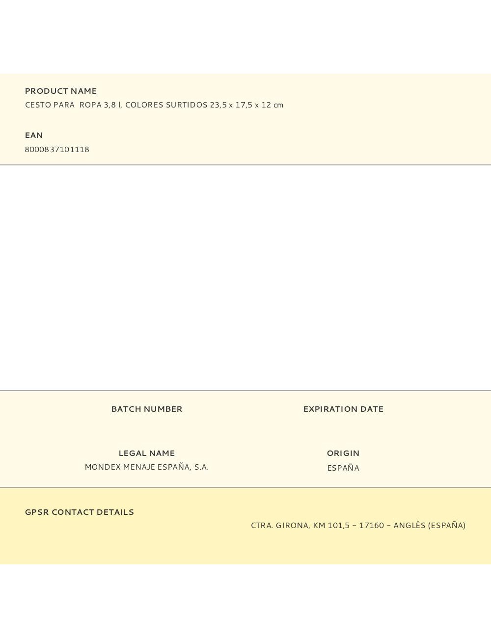 Cesto para ropa 4,9 l, colores surtidos 23,5 x 17,5 x 12 cm