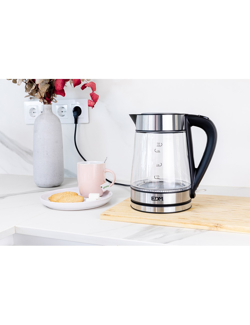 Hervidor de agua de cristal + acero inoxidable 1850 - 2200 w 1,7 l