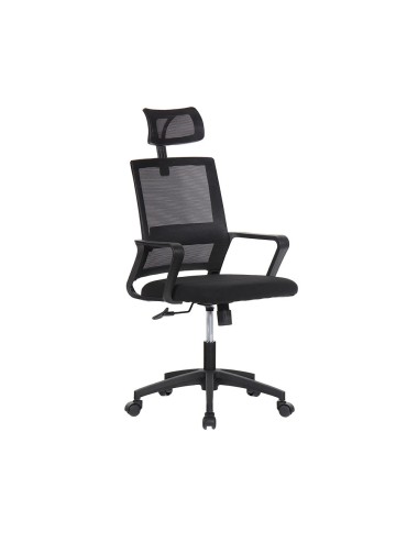 Silla de oficina ergonómica negra con respaldo en malla de nylon