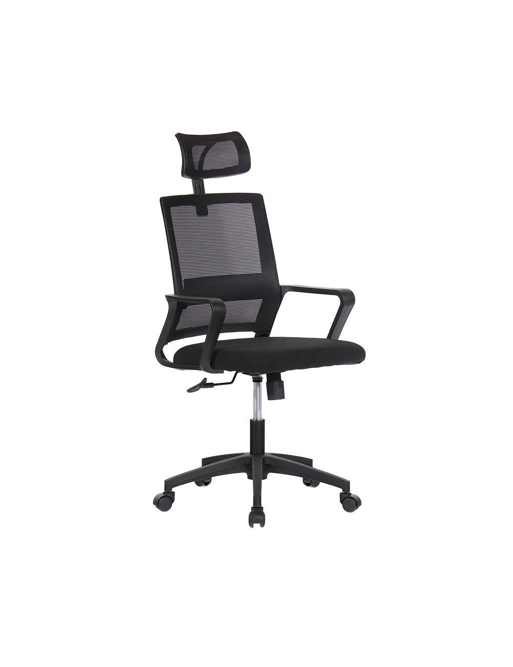 Silla de oficina ergonómica negra con respaldo en malla de nylon