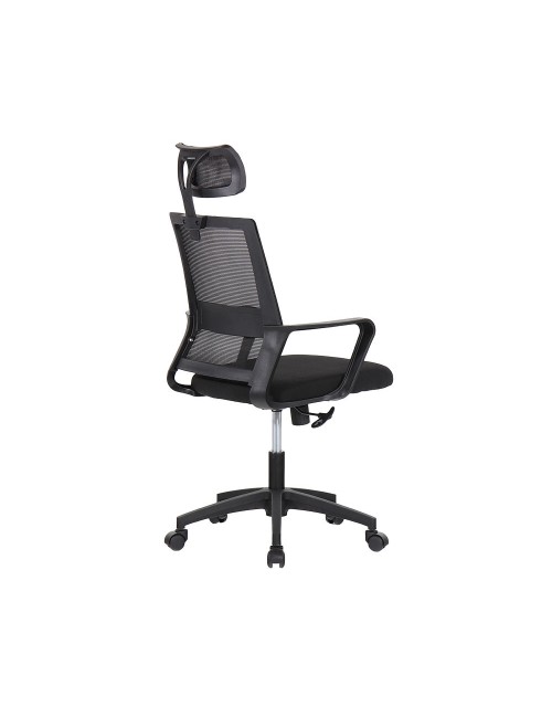 Silla de oficina ergonómica negra con respaldo en malla de nylon