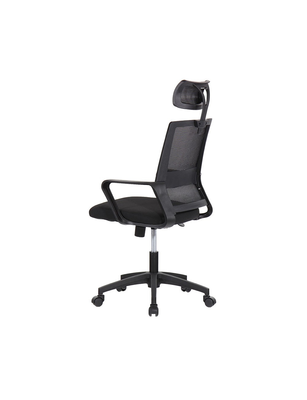 Silla de oficina ergonómica negra con respaldo en malla de nylon