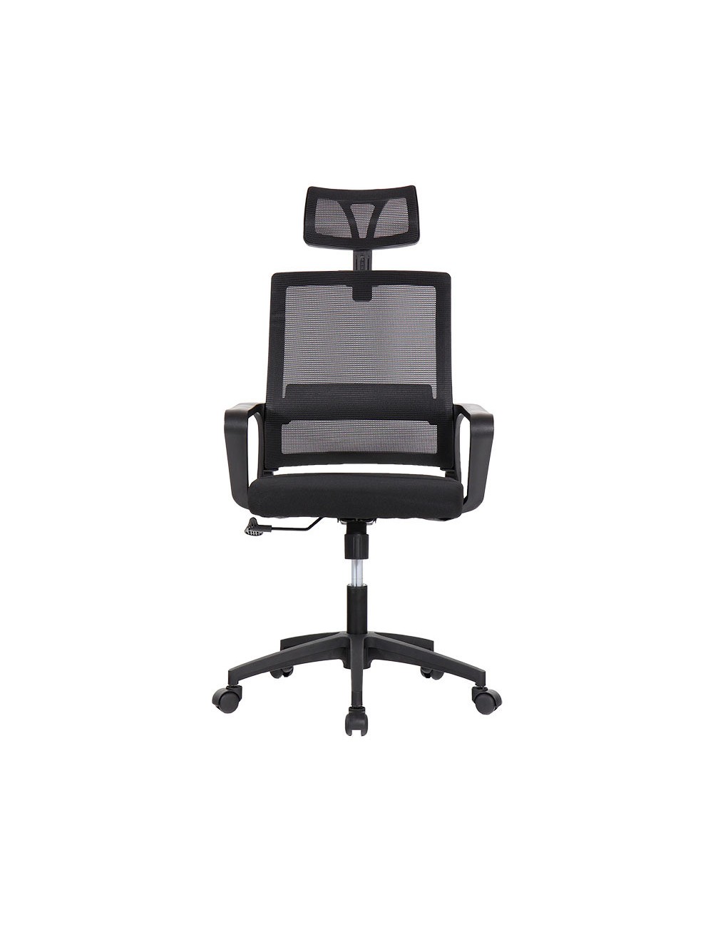 Silla de oficina ergonómica negra con respaldo en malla de nylon