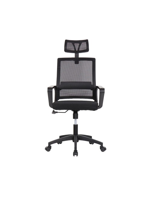 Silla de oficina ergonómica negra con respaldo en malla de nylon